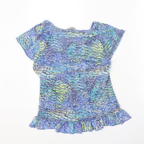 Per Una Womens Blue Geometric Polyester Basic Blouse Size 14 Boat Neck