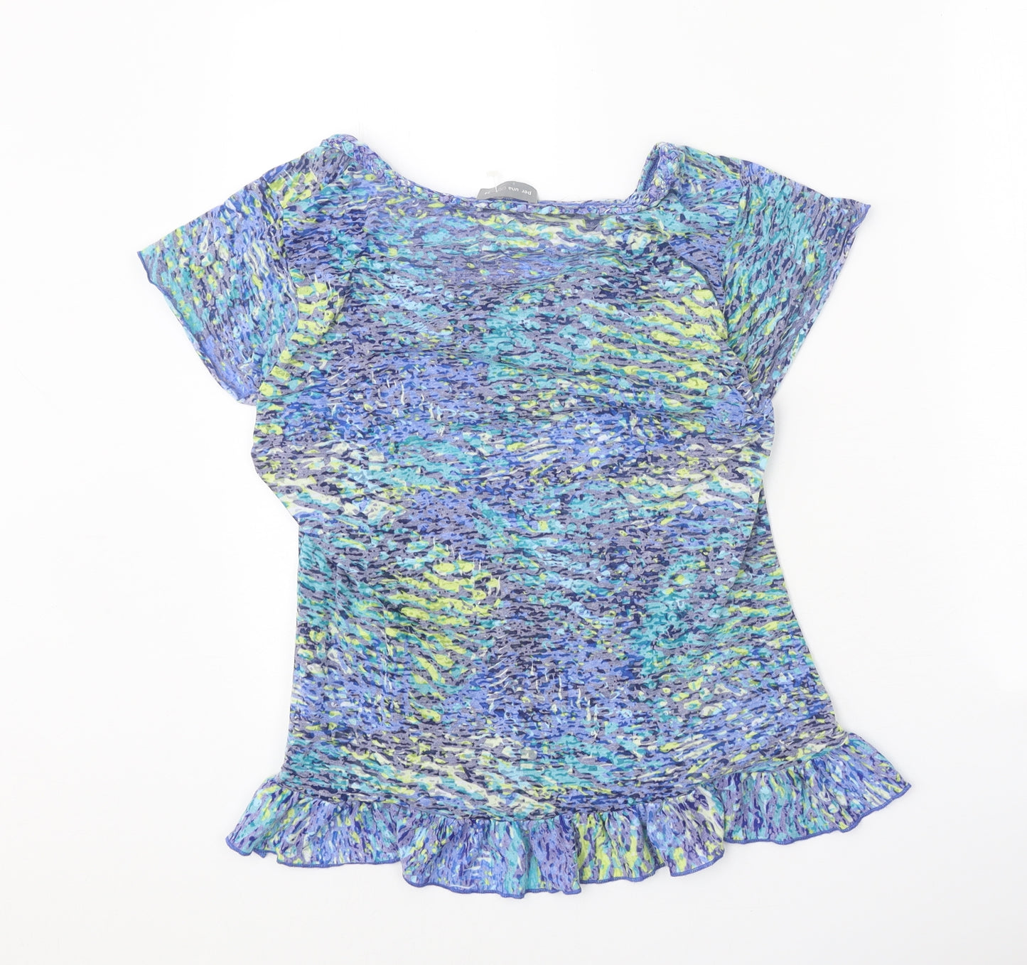 Per Una Womens Blue Geometric Polyester Basic Blouse Size 14 Boat Neck