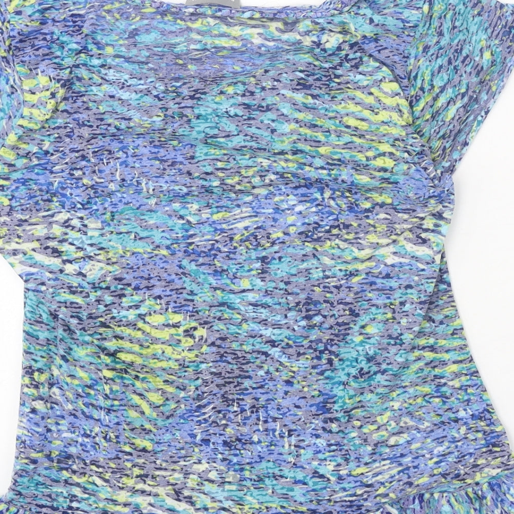 Per Una Womens Blue Geometric Polyester Basic Blouse Size 14 Boat Neck