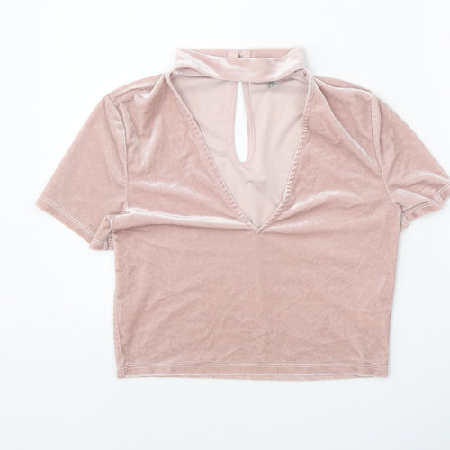 Divided Womens Pink Polyester Cropped Blouse Size M V-Neck