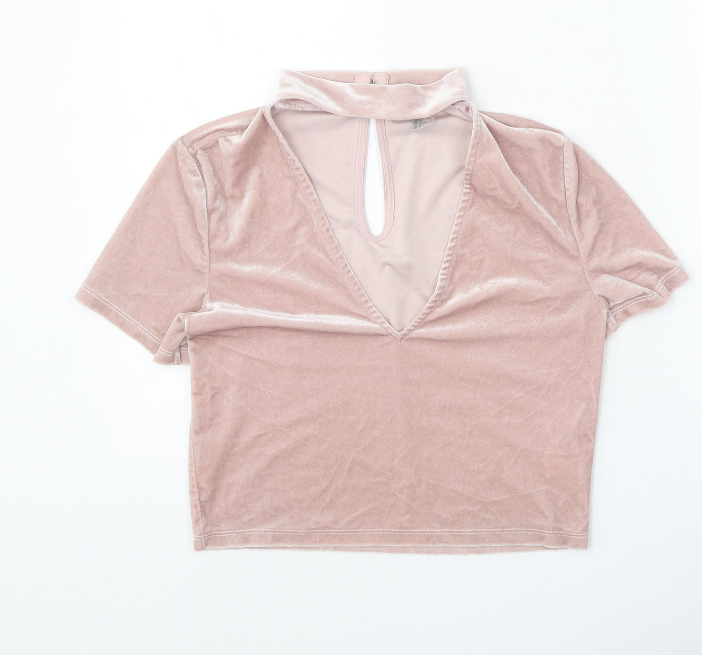 Divided Womens Pink Polyester Cropped Blouse Size M V-Neck