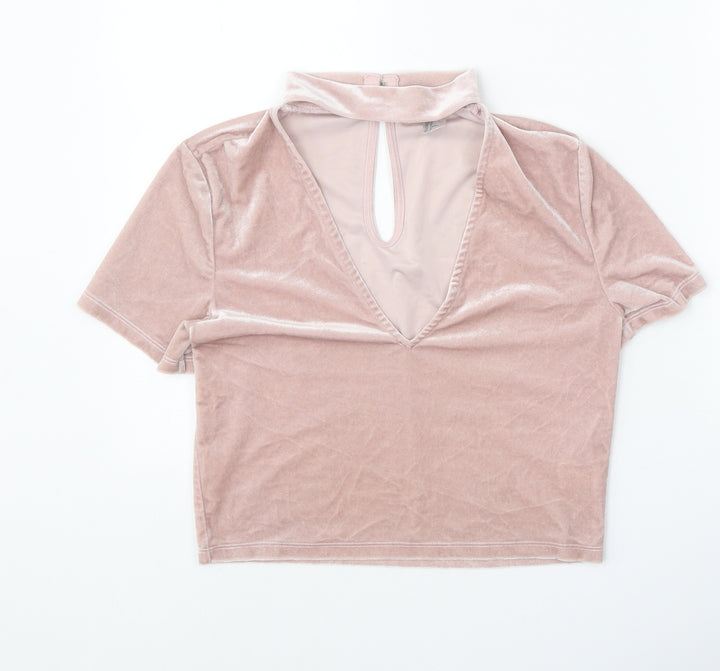 Divided Womens Pink Polyester Cropped Blouse Size M V-Neck