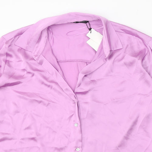 Zanzara Womens Purple Polyester Basic Button-Up Size L Collared