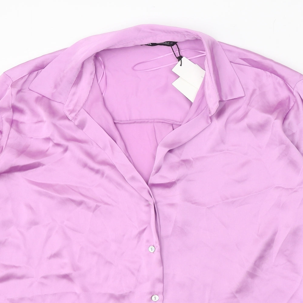 Zanzara Womens Purple Polyester Basic Button-Up Size L Collared