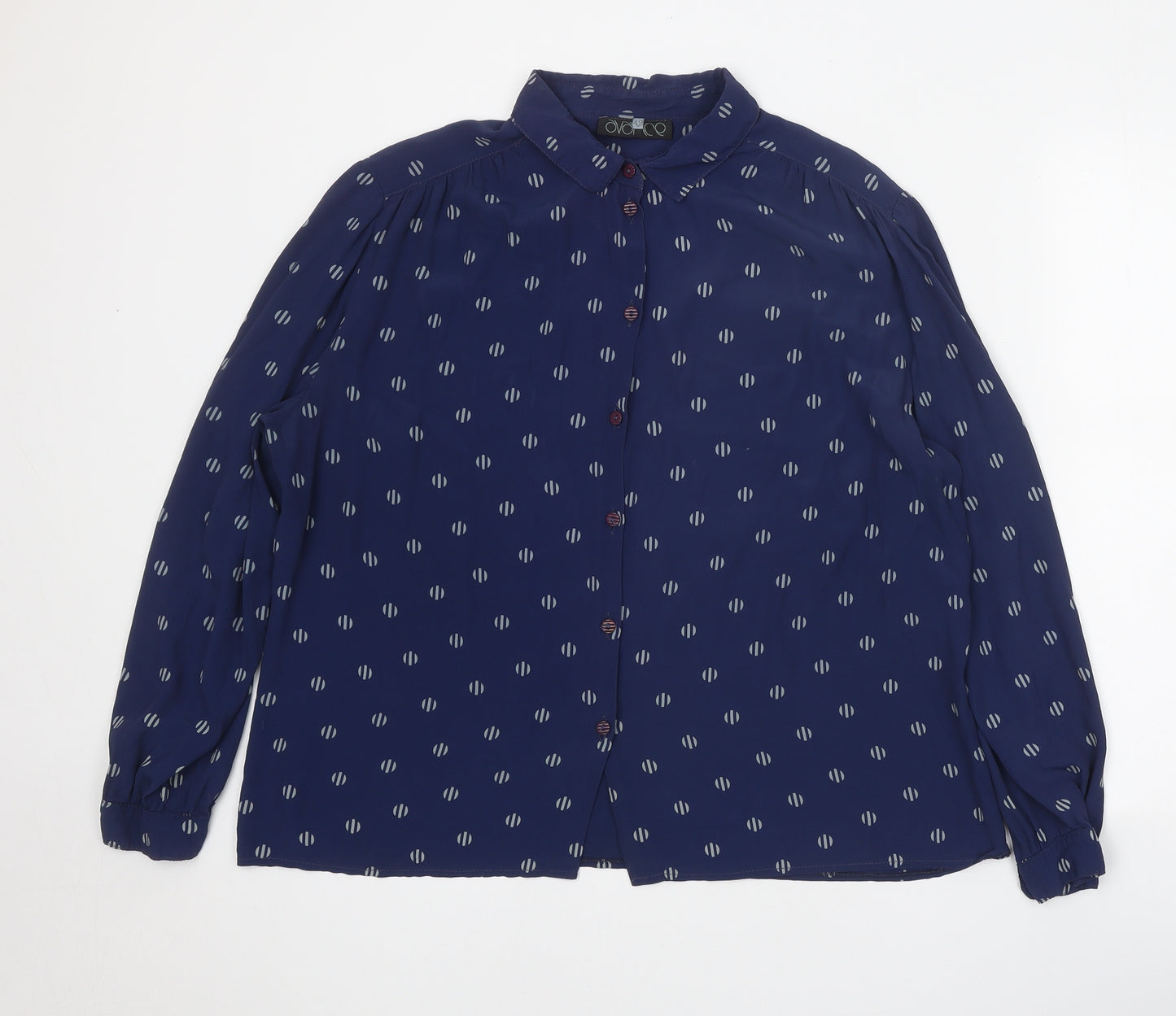 Avance Womens Blue Geometric Polyester Basic Button-Up Size 16 Collared