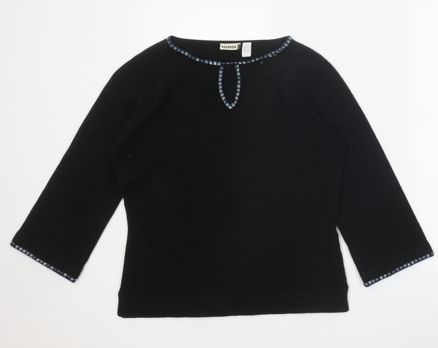 Yessicabb Womens Black Boat Neck Acrylic Pullover Jumper Size 14