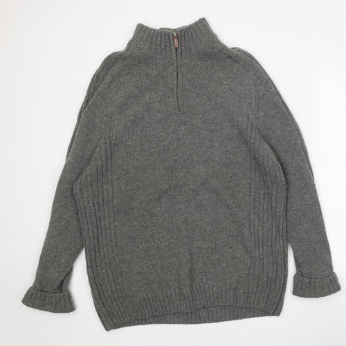 Wolsey Mens Grey High Neck Acrylic Pullover Jumper Size L Long Sleeve