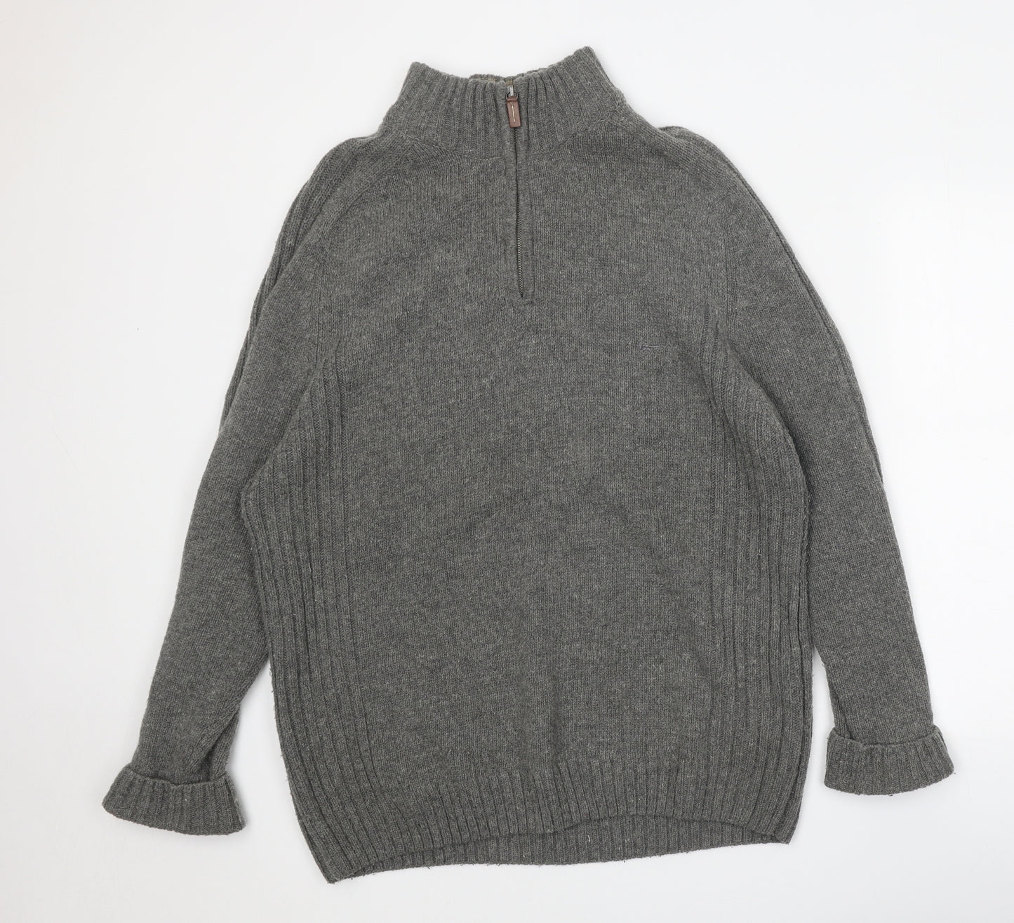 Wolsey Mens Grey High Neck Acrylic Pullover Jumper Size L Long Sleeve