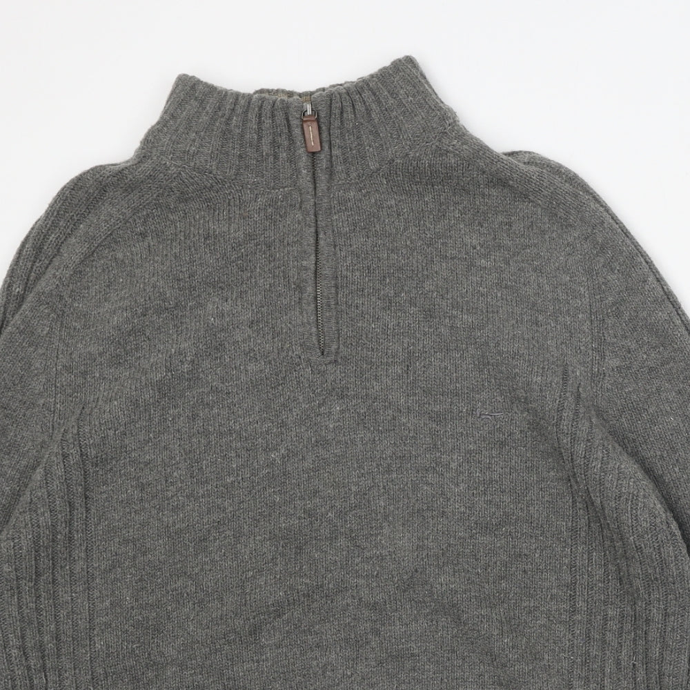 Wolsey Mens Grey High Neck Acrylic Pullover Jumper Size L Long Sleeve