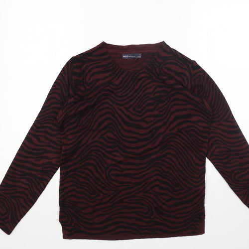 Marks and Spencer Womens Black Round Neck Animal Print Acrylic Pullover Jumper Size 12 - Zebra print