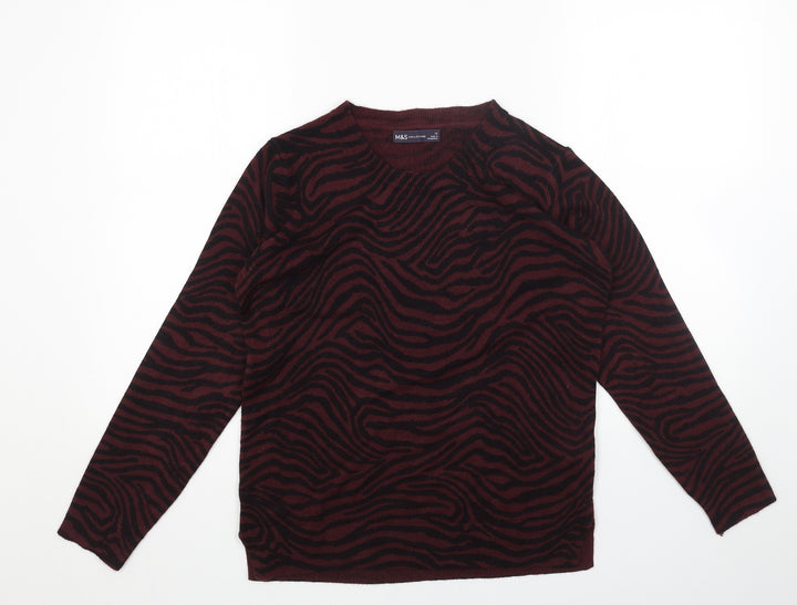 Marks and Spencer Womens Black Round Neck Animal Print Acrylic Pullover Jumper Size 12 - Zebra print