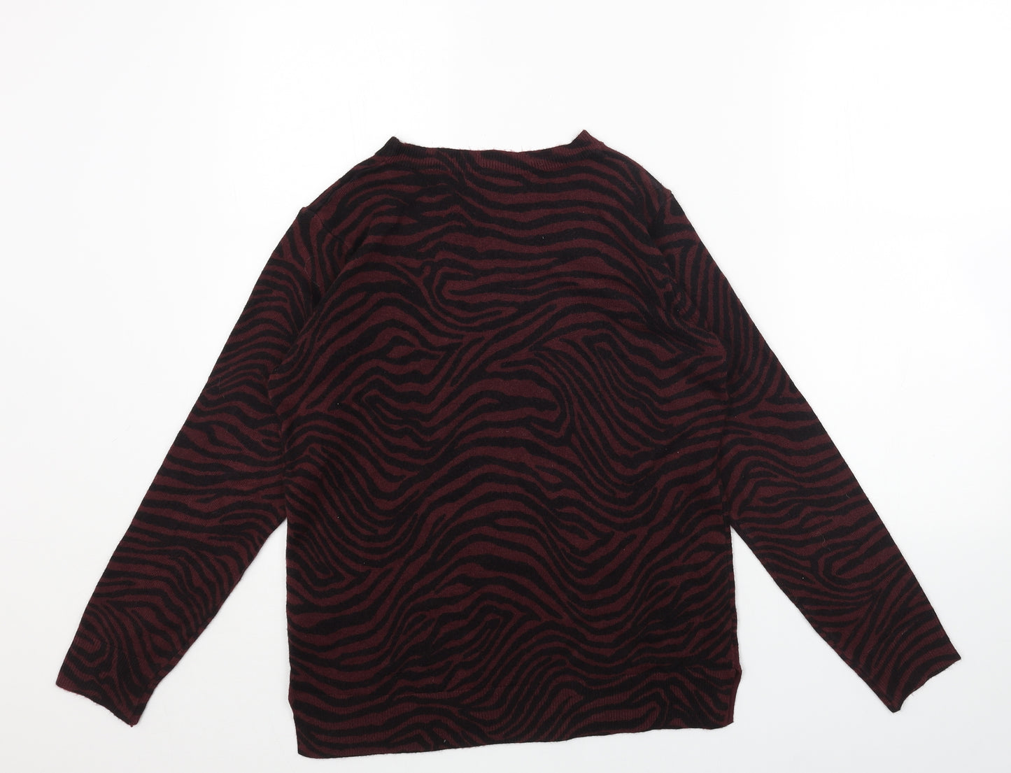 Marks and Spencer Womens Black Round Neck Animal Print Acrylic Pullover Jumper Size 12 - Zebra print