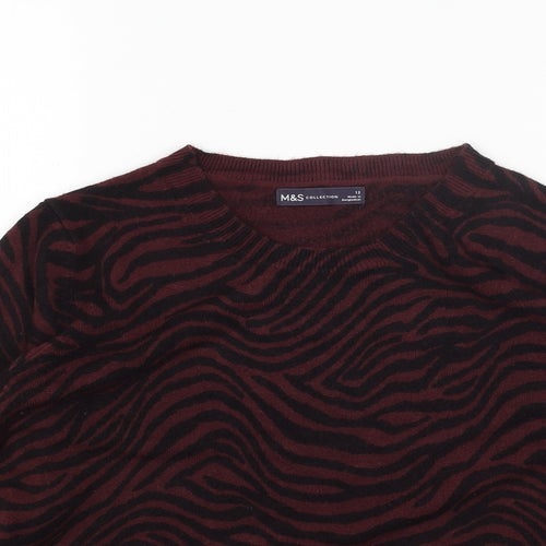 Marks and Spencer Womens Black Round Neck Animal Print Acrylic Pullover Jumper Size 12 - Zebra print