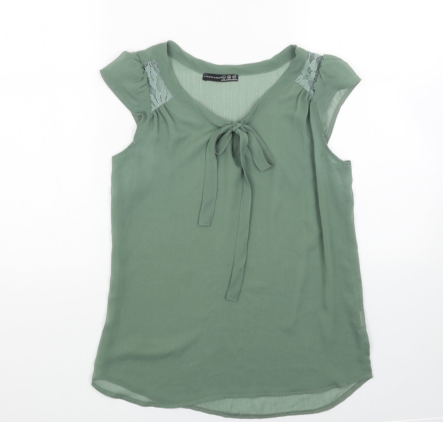 Primark Womens Green Polyester Basic Blouse Size 8 Scoop Neck - Neck Tie Detail