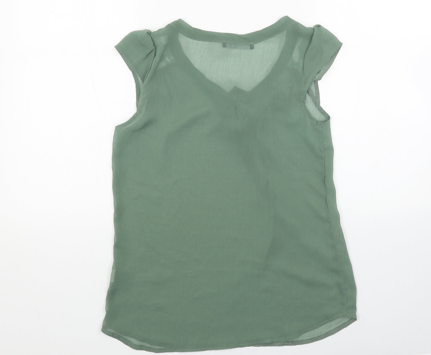 Primark Womens Green Polyester Basic Blouse Size 8 Scoop Neck - Neck Tie Detail