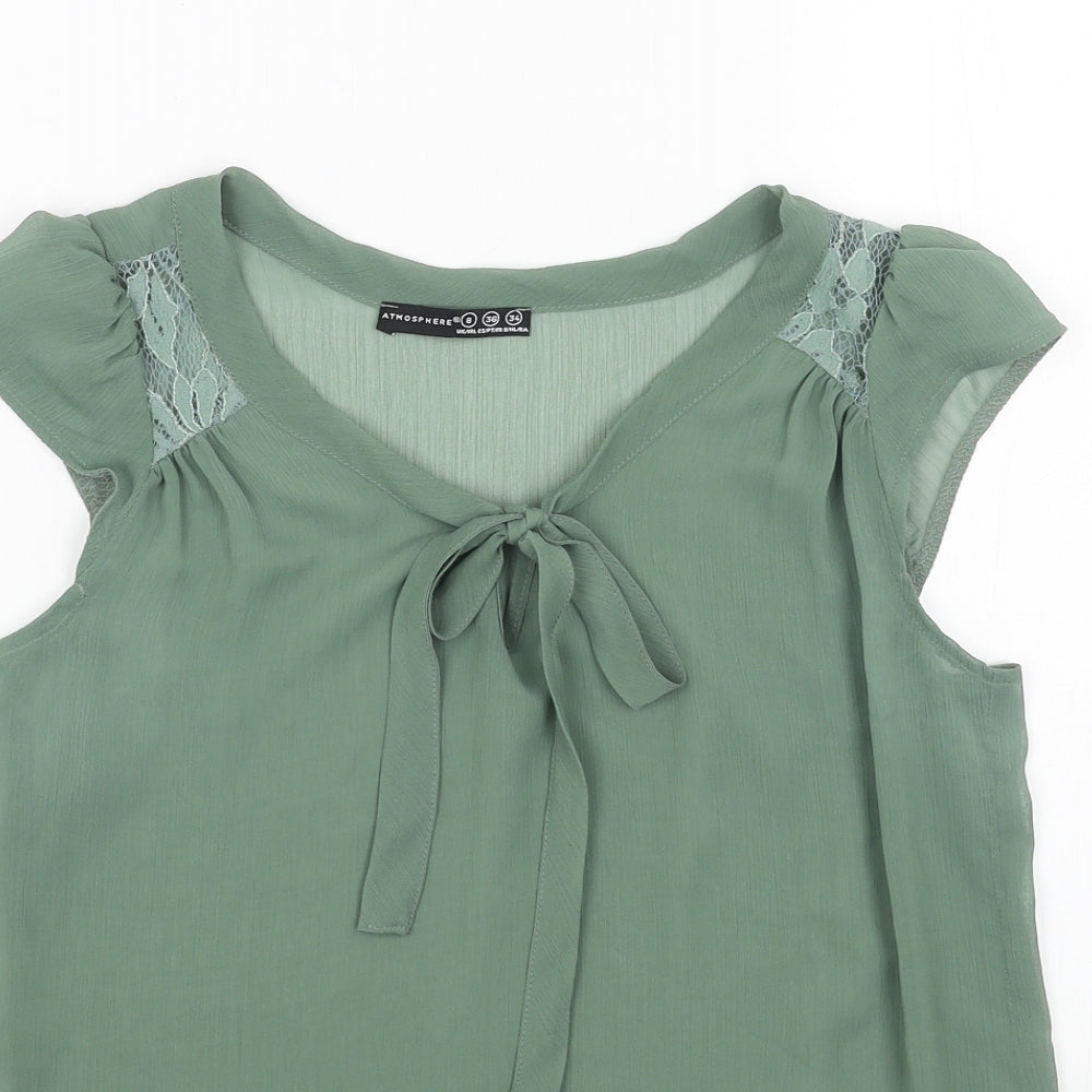 Primark Womens Green Polyester Basic Blouse Size 8 Scoop Neck - Neck Tie Detail