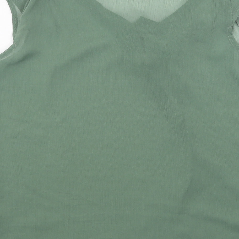 Primark Womens Green Polyester Basic Blouse Size 8 Scoop Neck - Neck Tie Detail
