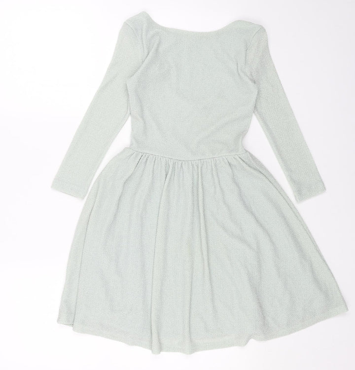 Topshop Womens Green Polyester Skater Dress Size 6 Boat Neck Pullover