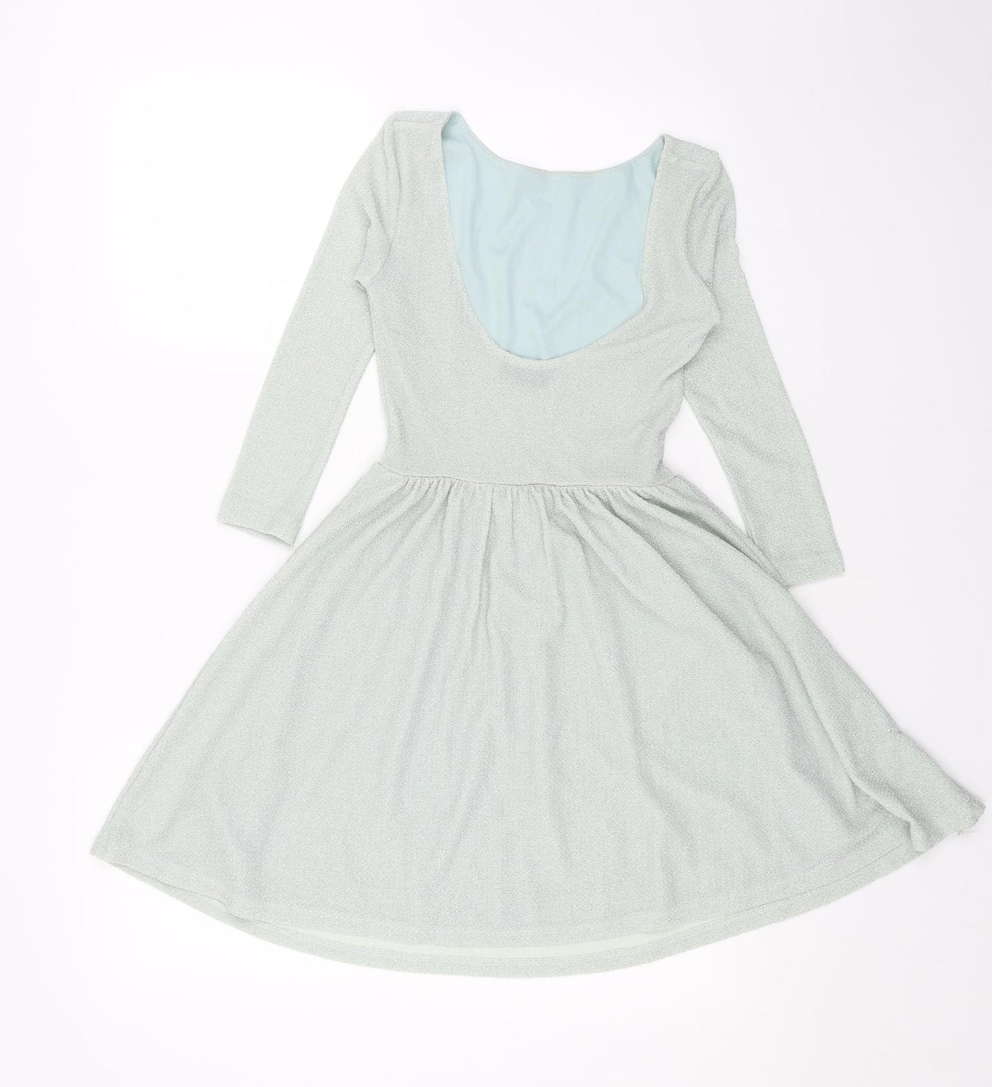 Topshop Womens Green Polyester Skater Dress Size 6 Boat Neck Pullover