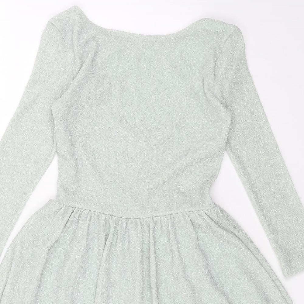 Topshop Womens Green Polyester Skater Dress Size 6 Boat Neck Pullover