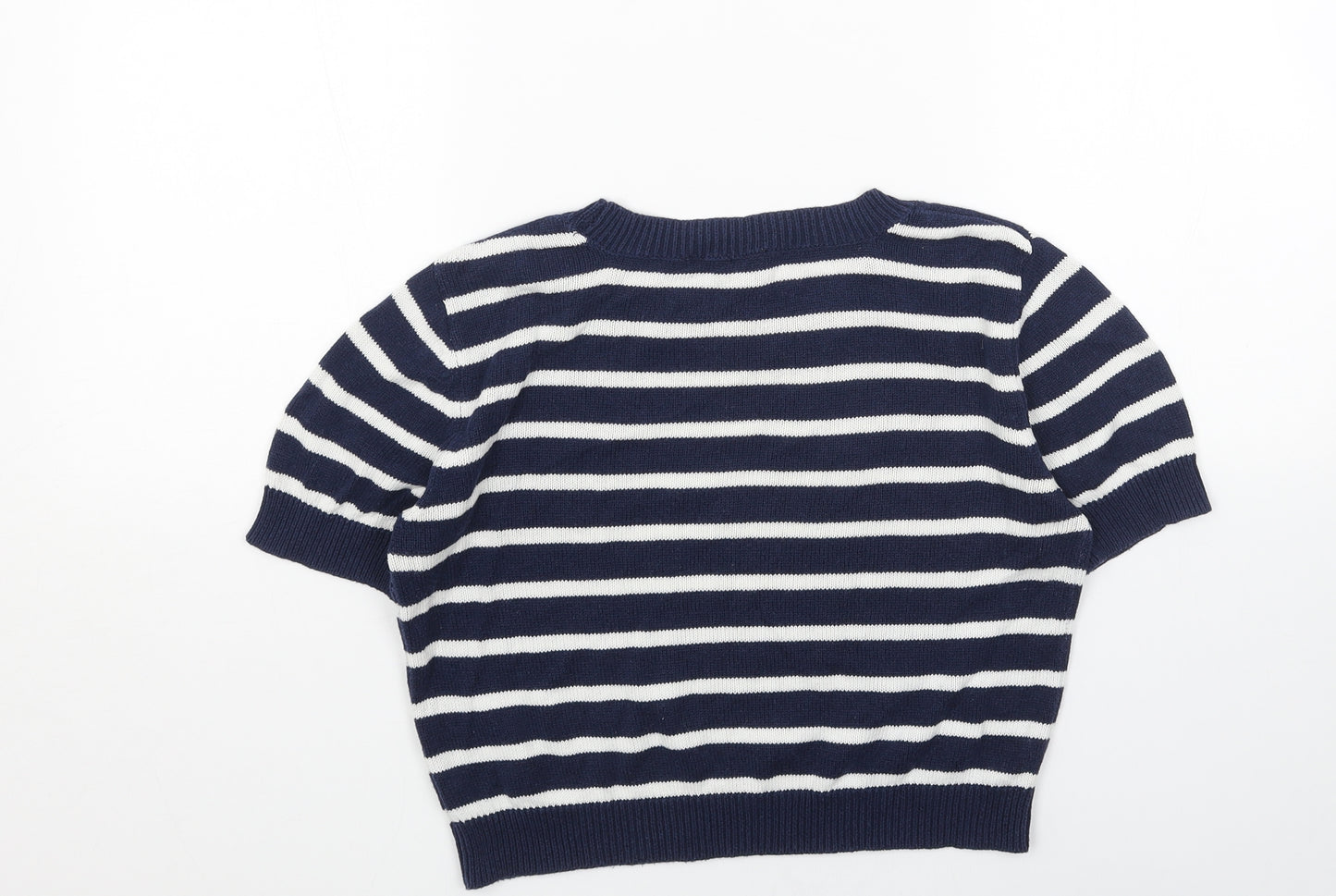 FOREVER 21 Womens Blue Scoop Neck Striped Cotton Pullover Jumper Size M