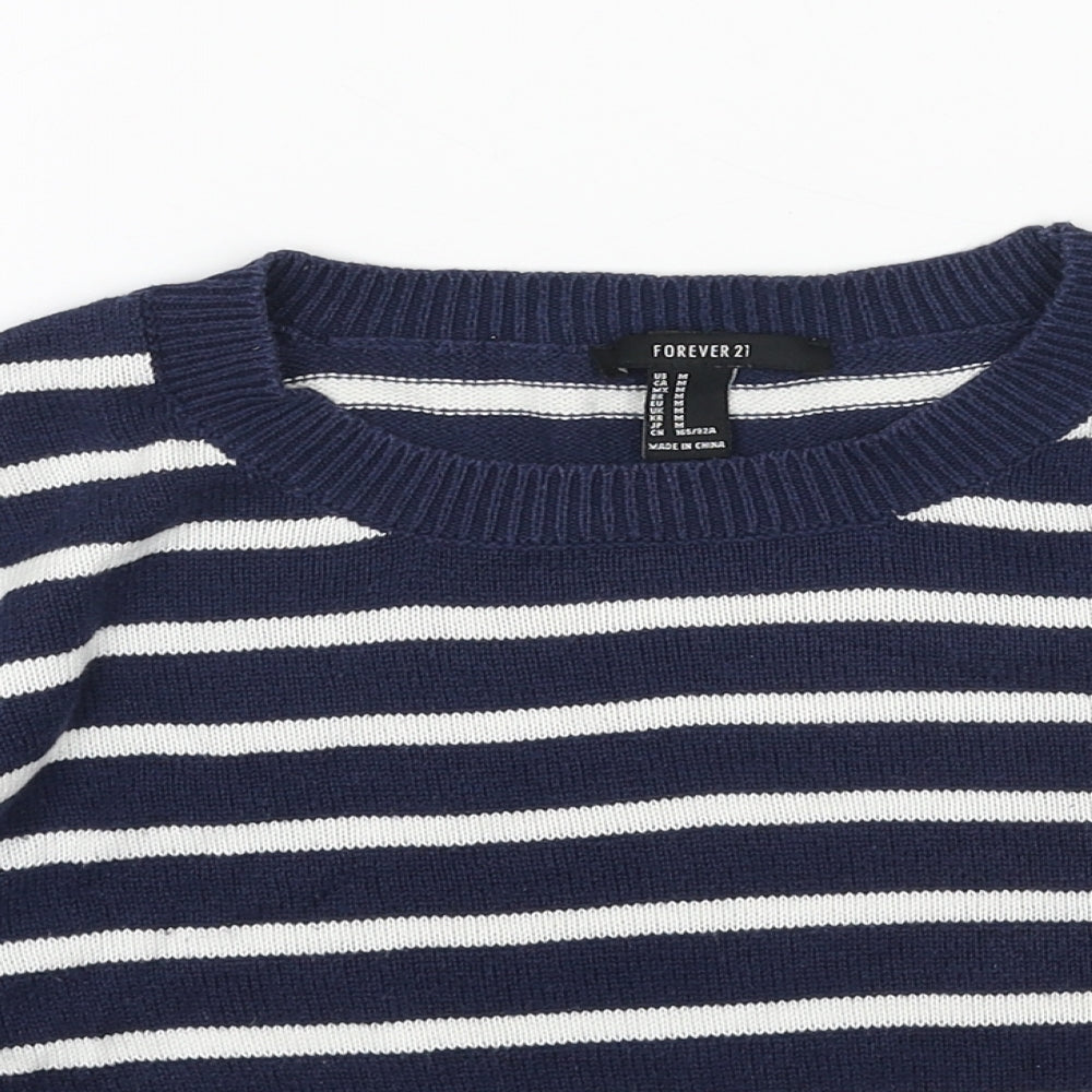 FOREVER 21 Womens Blue Scoop Neck Striped Cotton Pullover Jumper Size M