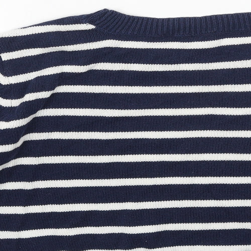 FOREVER 21 Womens Blue Scoop Neck Striped Cotton Pullover Jumper Size M