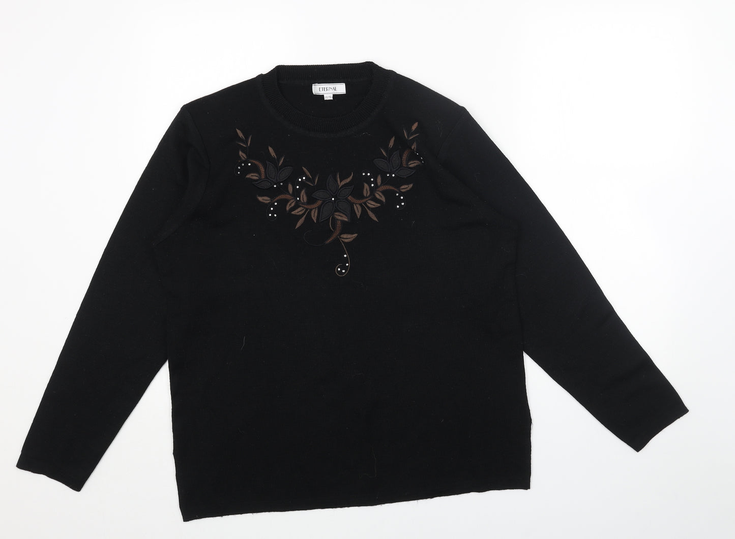 Eternal Womens Black Round Neck Acrylic Pullover Jumper Size 14