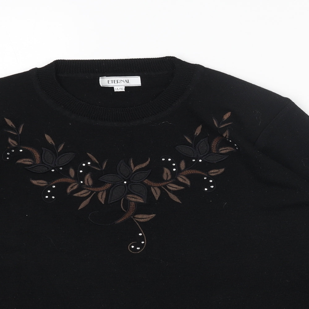 Eternal Womens Black Round Neck Acrylic Pullover Jumper Size 14