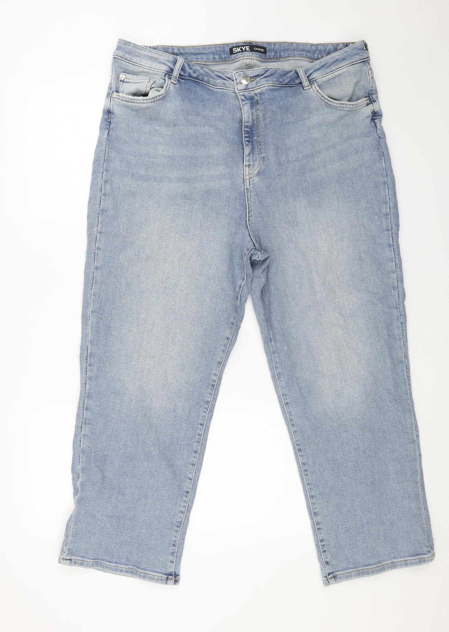 George Womens Blue Cotton Straight Jeans Size 20 L25 in Regular Button