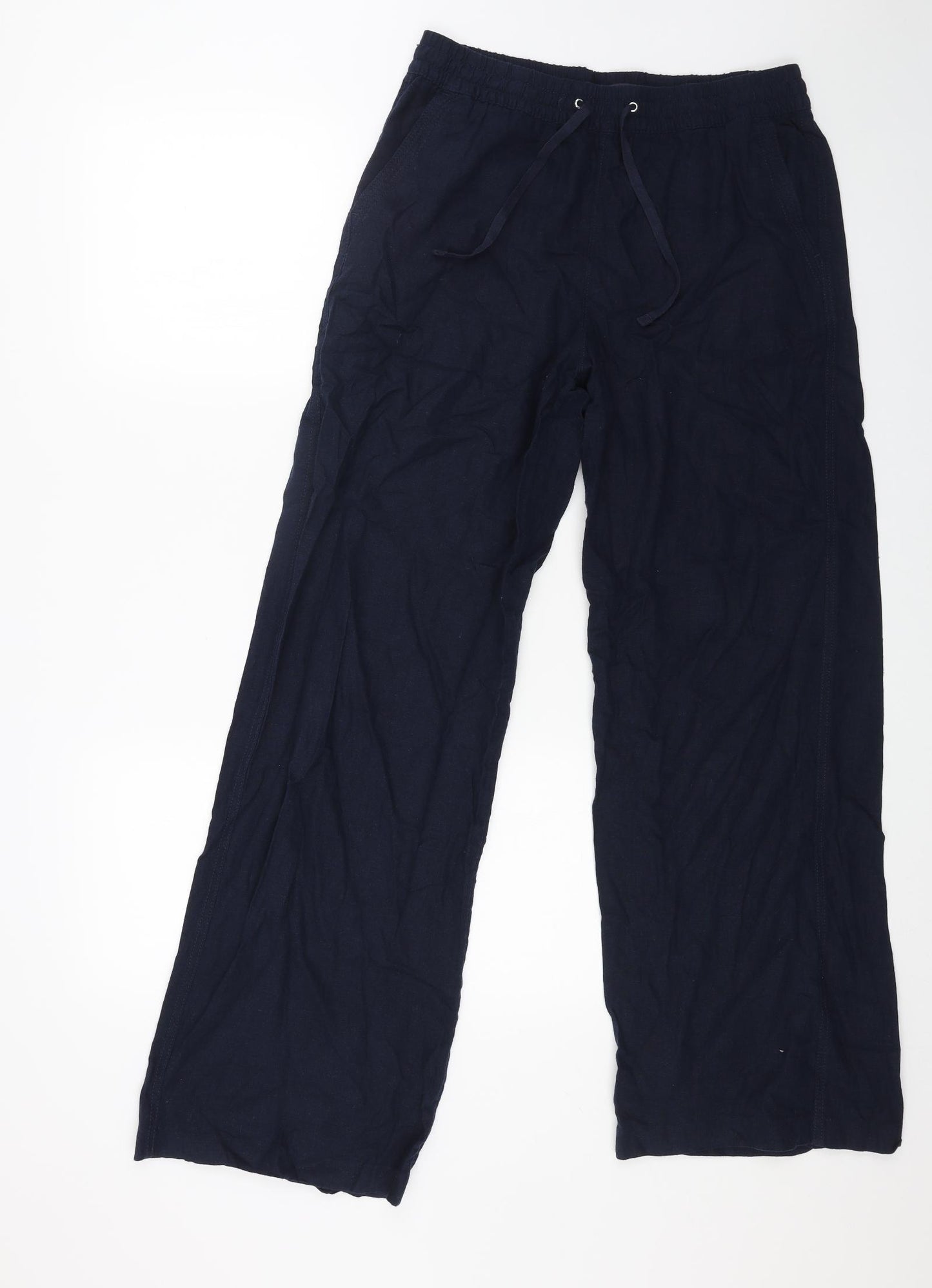 Marks and Spencer Womens Blue Linen Jogger Trousers Size 12 L30 in Regular Drawstring