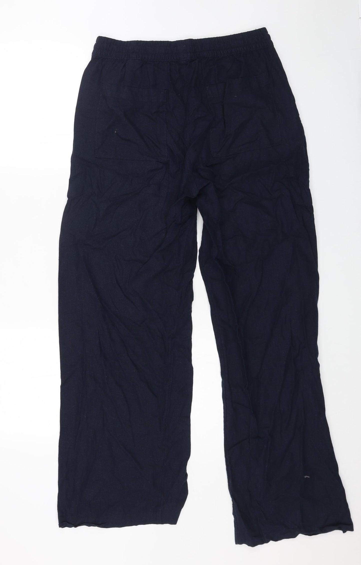 Marks and Spencer Womens Blue Linen Jogger Trousers Size 12 L30 in Regular Drawstring