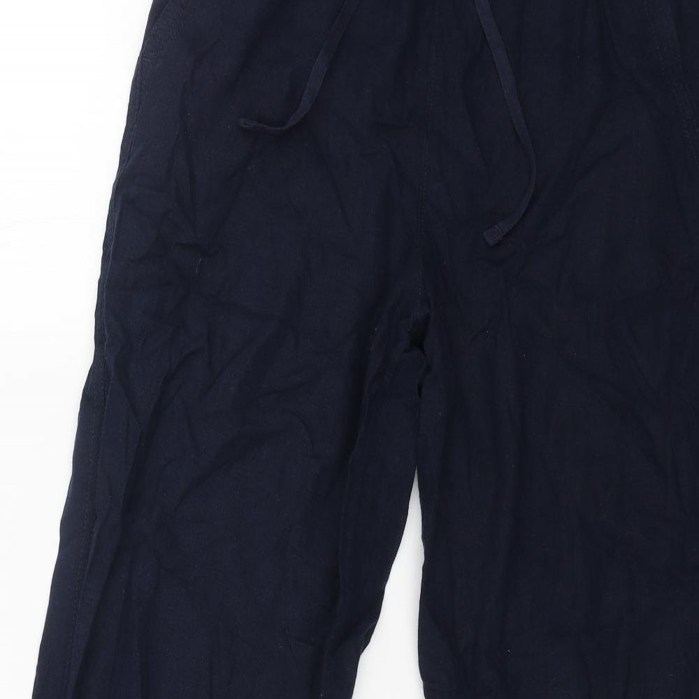 Marks and Spencer Womens Blue Linen Jogger Trousers Size 12 L30 in Regular Drawstring