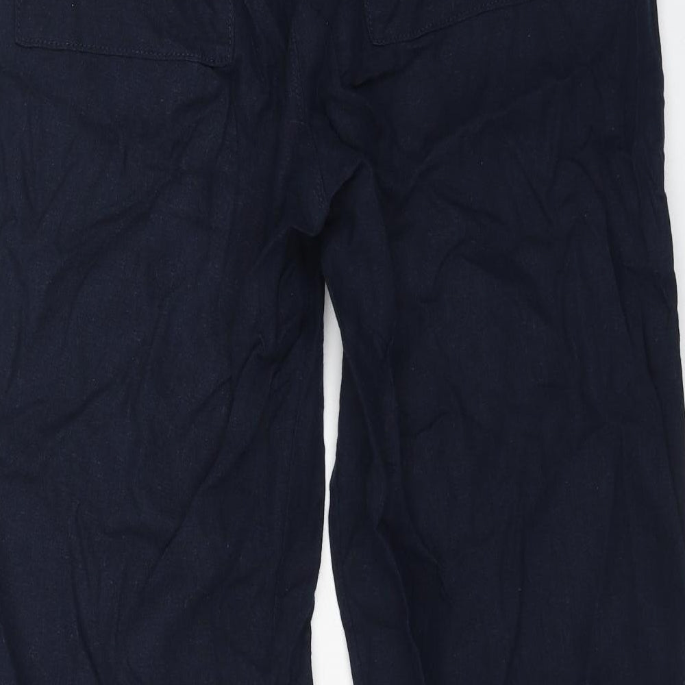 Marks and Spencer Womens Blue Linen Jogger Trousers Size 12 L30 in Regular Drawstring