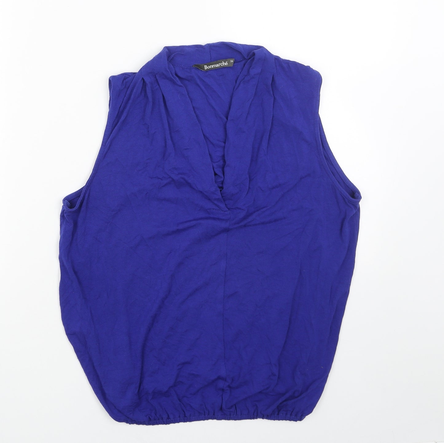 Bonmarché Womens Blue Viscose Basic Tank Size 14 V-Neck - Elastic Hem