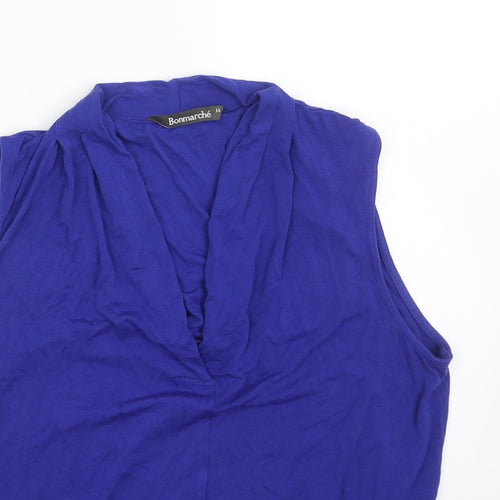 Bonmarché Womens Blue Viscose Basic Tank Size 14 V-Neck - Elastic Hem