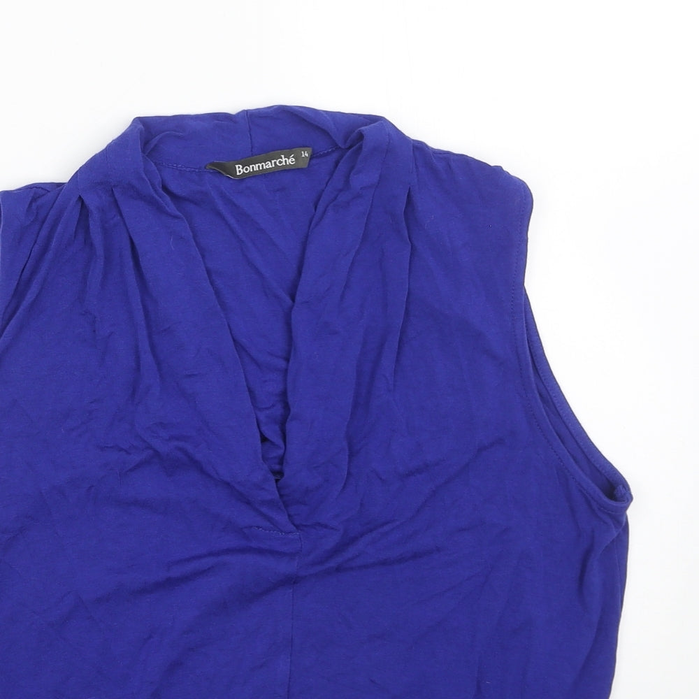 Bonmarché Womens Blue Viscose Basic Tank Size 14 V-Neck - Elastic Hem