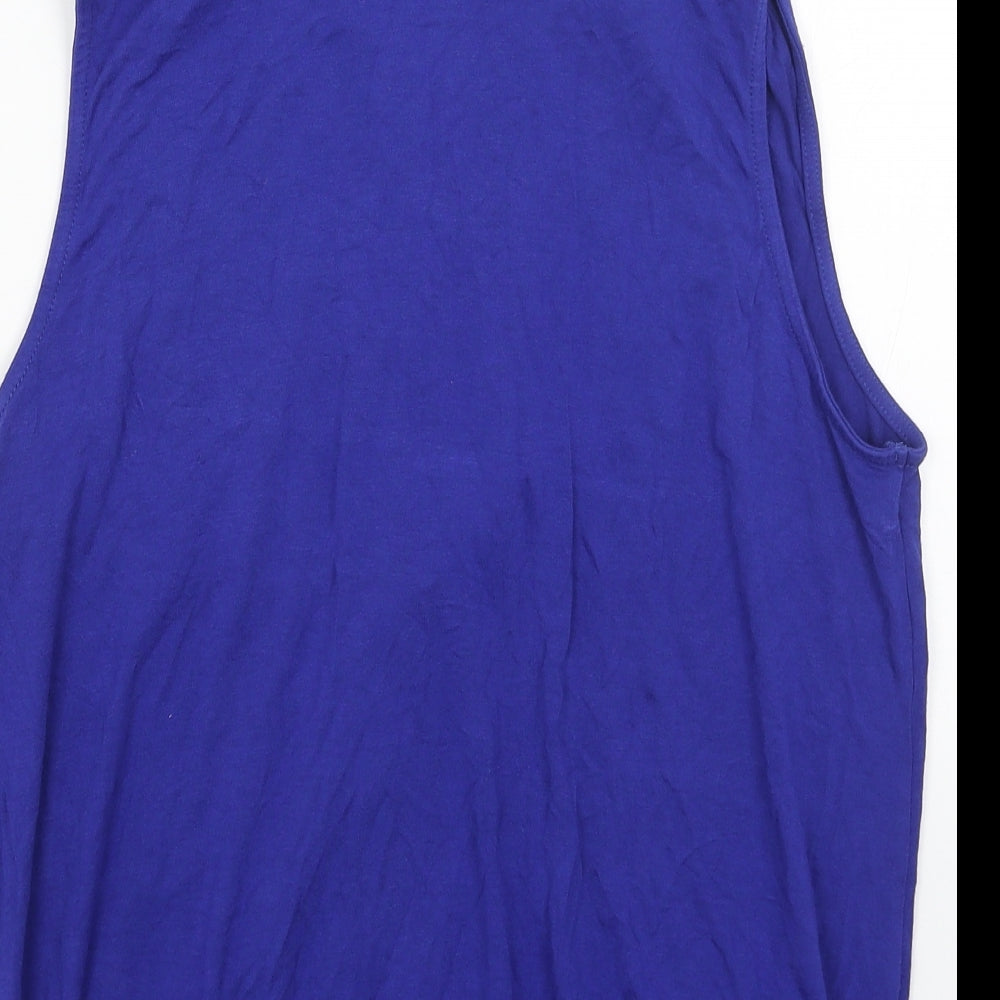 Bonmarché Womens Blue Viscose Basic Tank Size 14 V-Neck - Elastic Hem