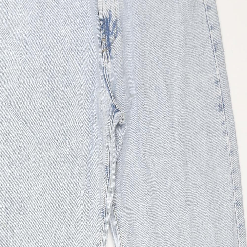 Zara Womens Blue Cotton Straight Jeans Size 14 L32 in Regular Button - Distressed Hems