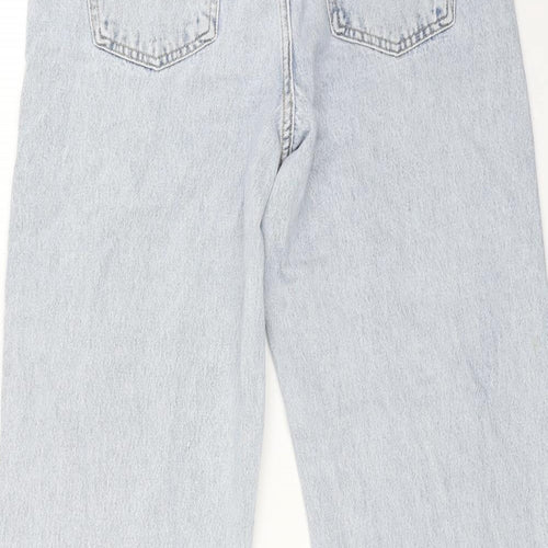 Zara Womens Blue Cotton Straight Jeans Size 14 L32 in Regular Button - Distressed Hems
