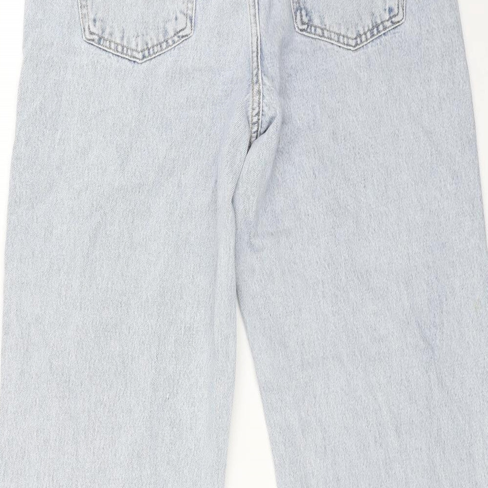 Zara Womens Blue Cotton Straight Jeans Size 14 L32 in Regular Button - Distressed Hems