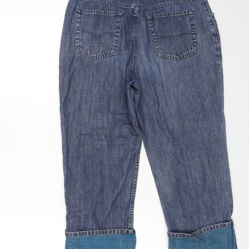 Marks and Spencer Womens Blue Cotton Straight Jeans Size 16 Regular Button - Turn Up