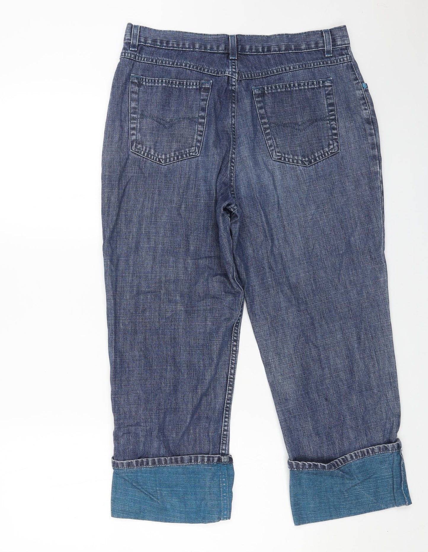 Marks and Spencer Womens Blue Cotton Straight Jeans Size 16 Regular Button - Turn Up