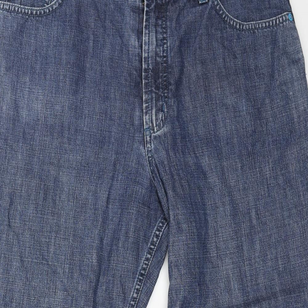 Marks and Spencer Womens Blue Cotton Straight Jeans Size 16 Regular Button - Turn Up