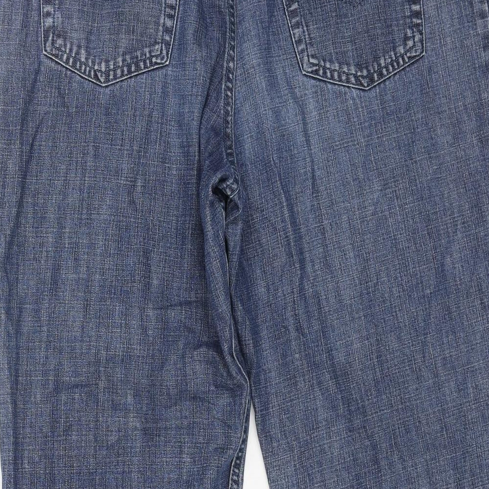 Marks and Spencer Womens Blue Cotton Straight Jeans Size 16 Regular Button - Turn Up