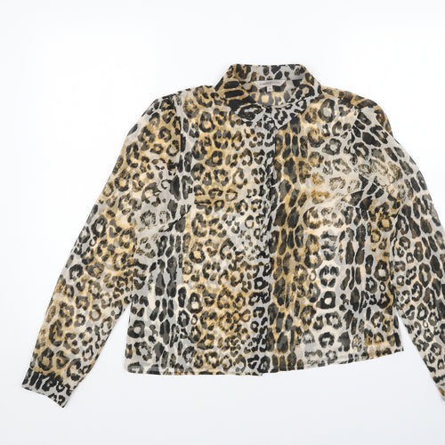 Marks and Spencer Womens Brown Animal Print Polyester Basic Button-Up Size 12 V-Neck - Leopard Print