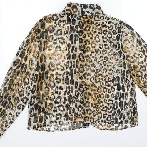 Marks and Spencer Womens Brown Animal Print Polyester Basic Button-Up Size 12 V-Neck - Leopard Print