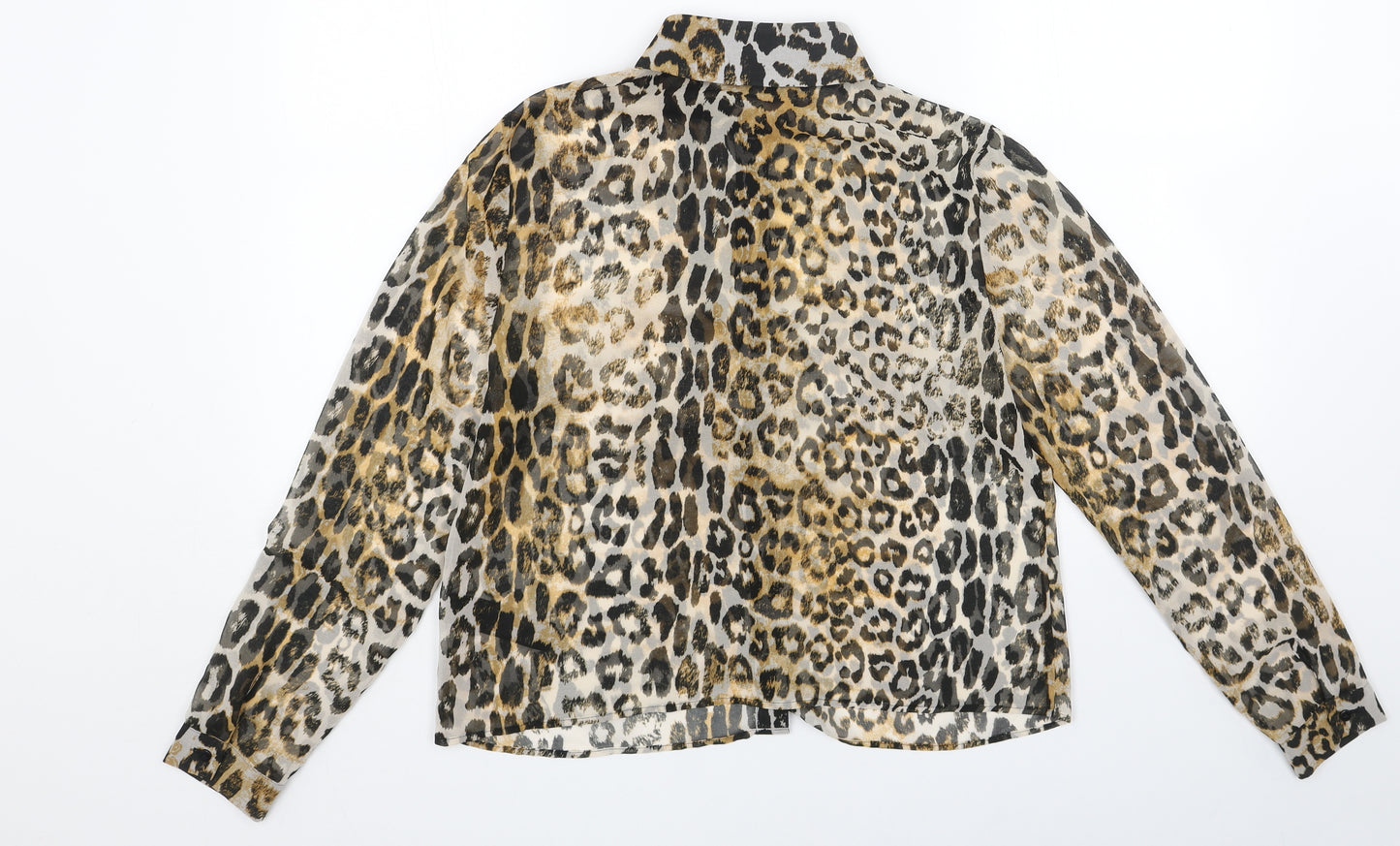 Marks and Spencer Womens Brown Animal Print Polyester Basic Button-Up Size 12 V-Neck - Leopard Print