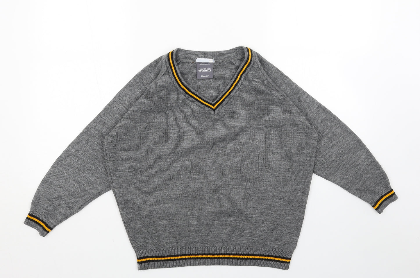 Preworn Boys Grey V-Neck Acrylic Pullover Jumper Size 12 Years Pullover