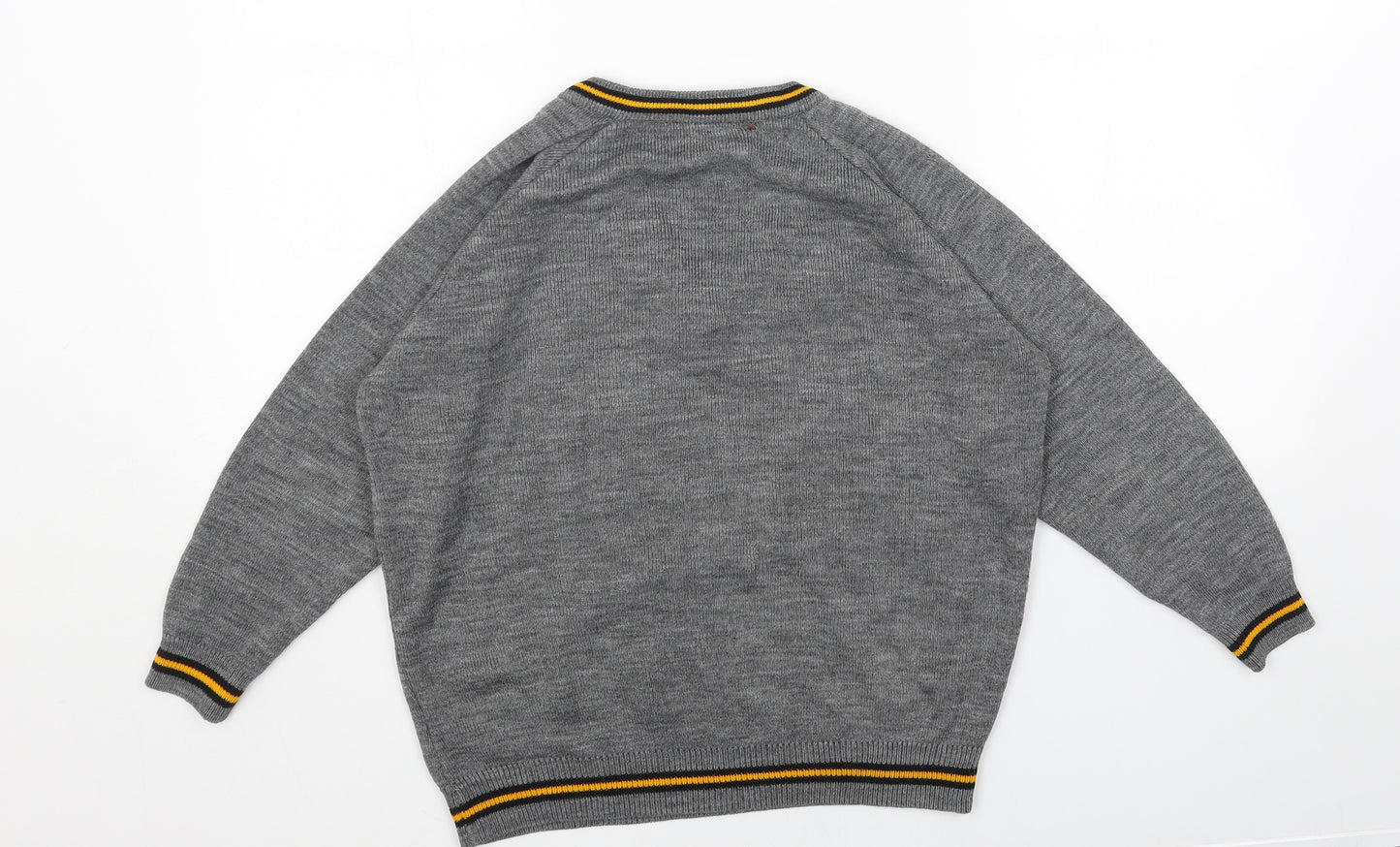 Preworn Boys Grey V-Neck Acrylic Pullover Jumper Size 12 Years Pullover